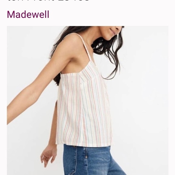 2/25 MADEWELL Rainbow Stripes Cami Top Tank Button Front Shirt Tuck Summer M - Picture 2 of 5